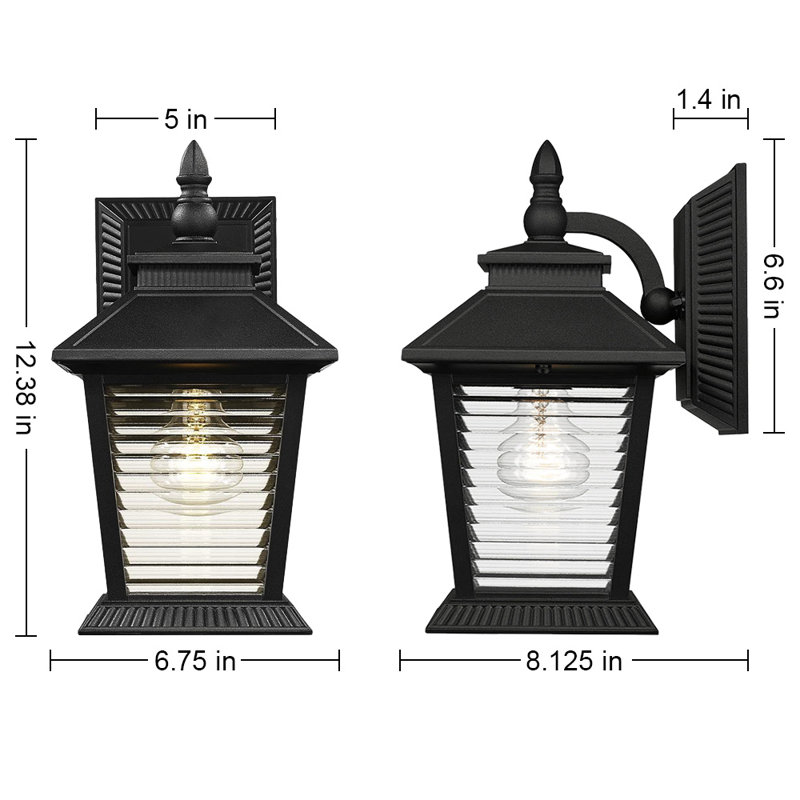 Lanterne murale d'extérieur imperméable avec verre côtelé noir mat Cormak