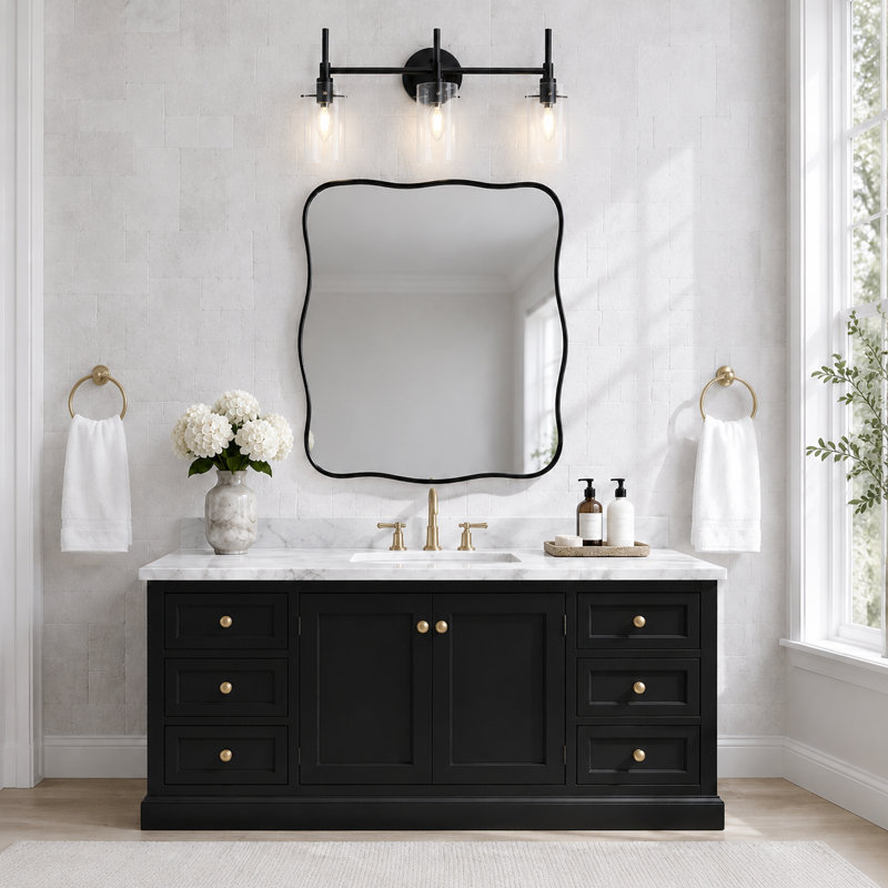 3-Light Dimmable Transparent Glass Modern Vanity Light, Matte Black, 3 Light