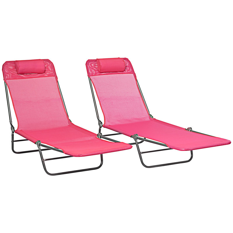Ensemble de 2 chaises longues d'extérieur pliantes avec dossier inclinable, Pink