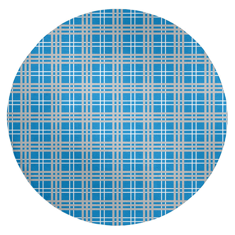 Tapis à carreaux bleu, Rond 5 pi