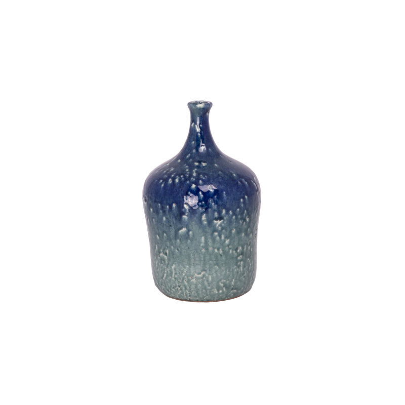 Vase en terre cuite mélange vert et bleu, H 7 po x l 7 po x P 11,25 po