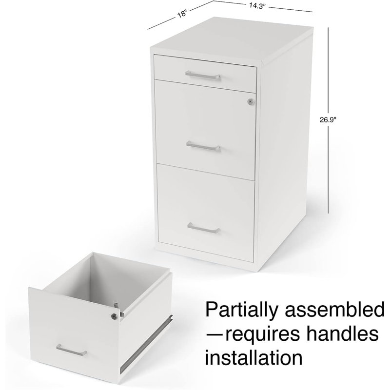White 3-Drawer Lockable Metal Vertical Filing Cabinet