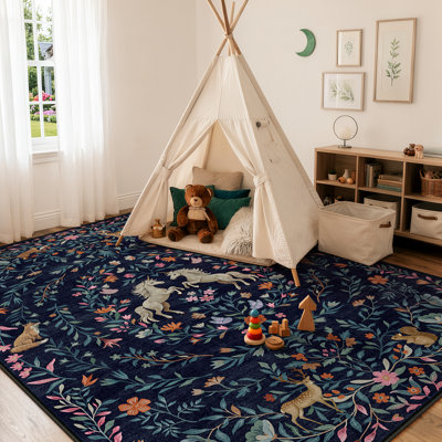 Goldene Machine Washable Area Rugs Non Slip Soft Low Pile Unicorn Floral Farmhouse Moroccan Vintage Carpet