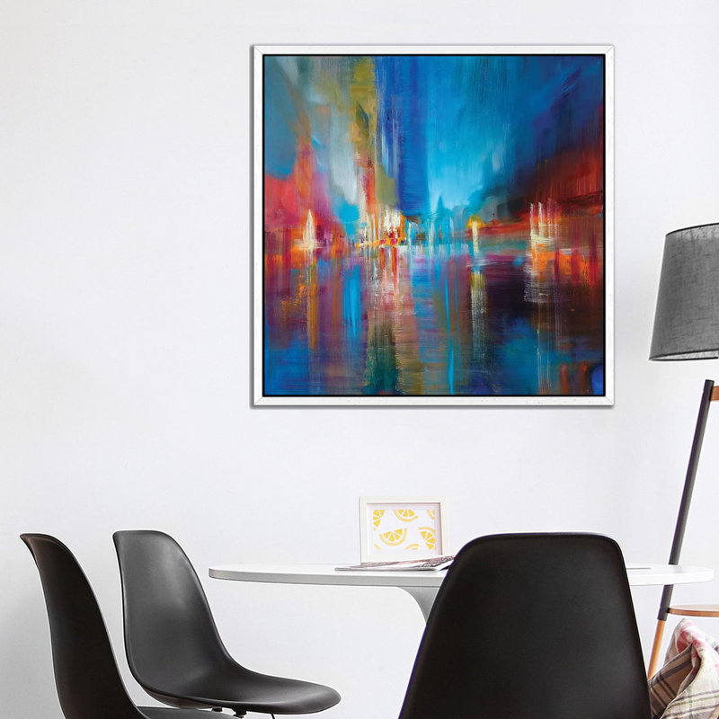 Bunny and Flags by Marianna Shakhova - Painting on Canvas, White Framed, 93.98 cm H x 93.98 cm W
