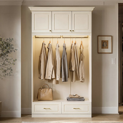 101.5'' H Lighted Armoire with 2 Drawers and Clothing Rod, White