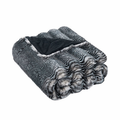 Thick Stripe Rabbit Faux Fur Throw Blanket