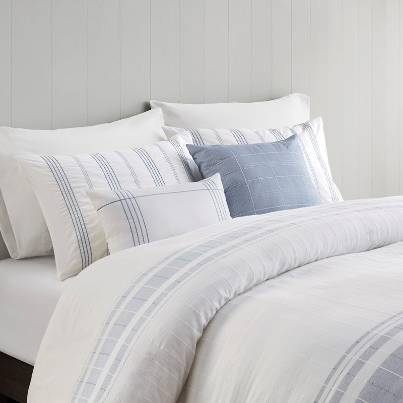 Ensemble de housse de couette en jacquard à rayures 5 pièces Gracie Mills Ellison, Housse de couette double et grand édredon