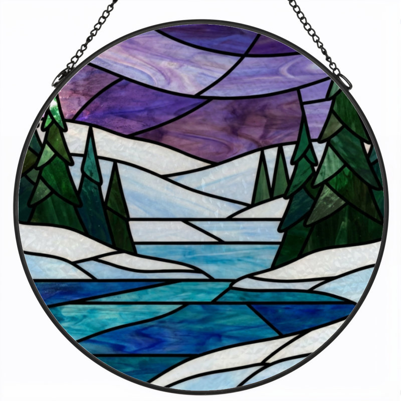 Panneau de vitrail paysage d'hiver H 7,8 po, H 7,8 po x l 7,8 po