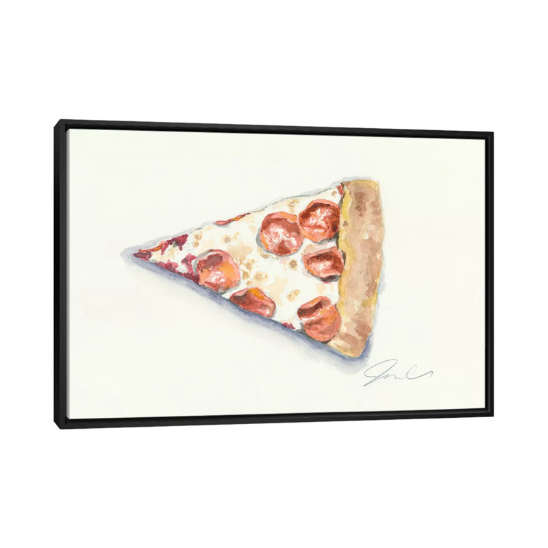 «Pizza», peinture sur toile tendue, H 18 po x l 26 po x P 1,5 po, Toile avec cadre noir, Pas de tapis