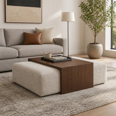 Repose-pieds de luxe avec repose-pieds rectangulaire en tissu de luxe avec table d'appoint en bois pour le salon - sièges d'appoint modernes pour la salle à manger, le vestibule ou le salon