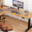 L-Shaped Solid Wood Electric Height-Adjustable Desk with Metal Base-639749820