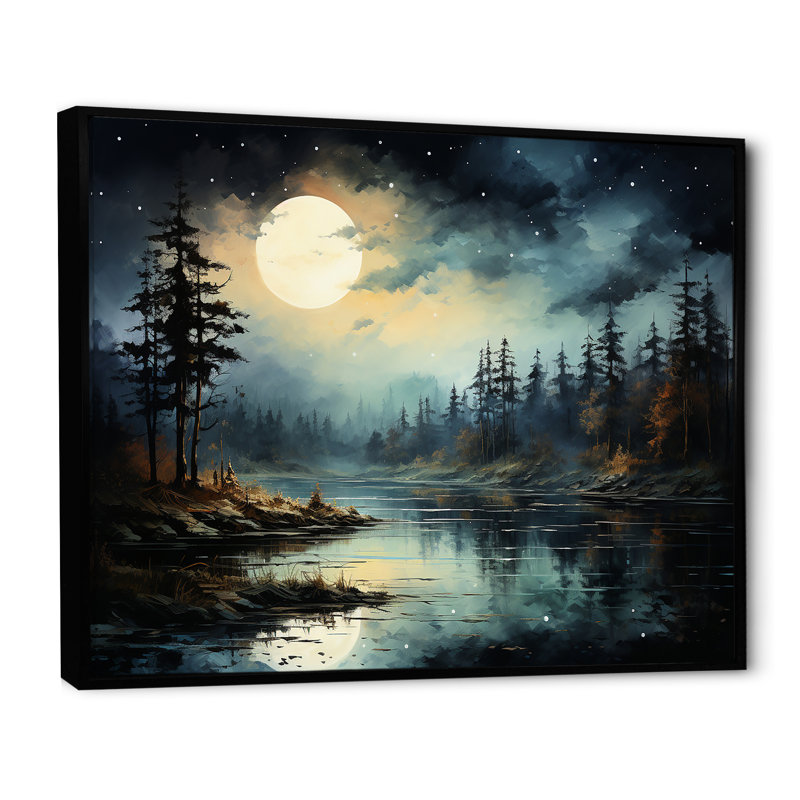 Magical Forest Moons Melody - Minimalisme, art mural, H 12 po x l 20 po x P 1 po, Cadre flottant noir