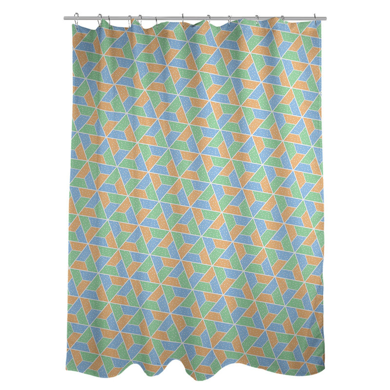 Rideau de douche simple trapézoïde, Vert / bleu / orange