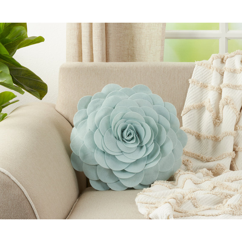 Aqua Round Flower Design Polyester Throw Pillow