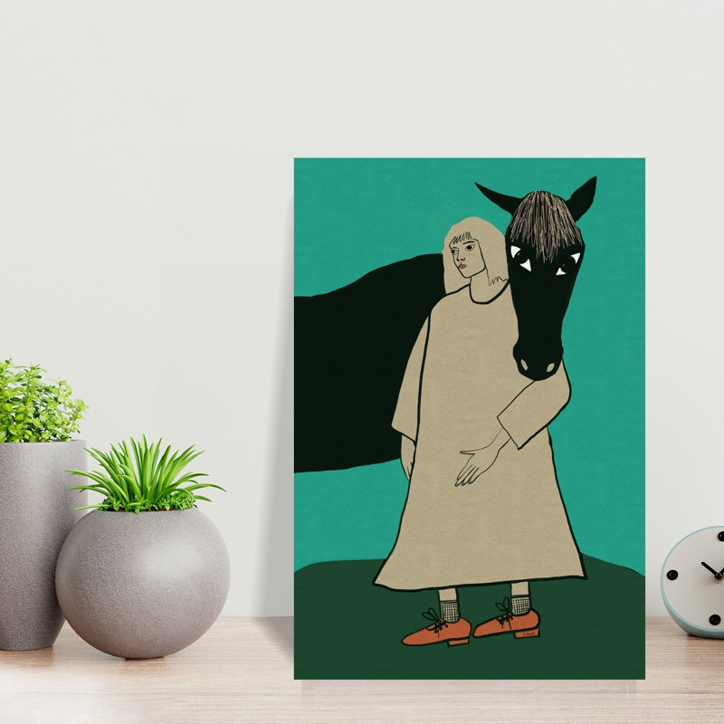 «Quiet Girl Horse Bond Peaceful Contemporary», art mural