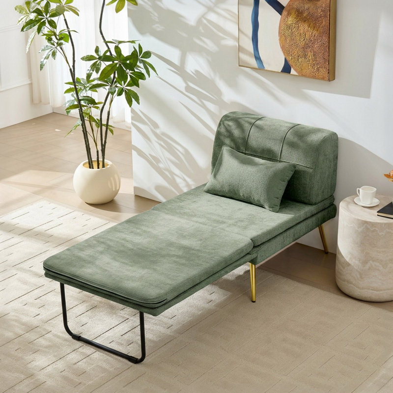3-in-1 Convertible Folding Sleeper Accent Chair with Accent Pillow, Green