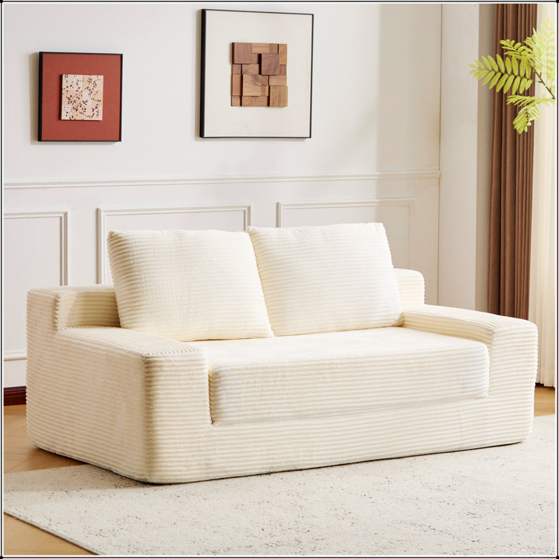 Canapé-lit confortable à assise profonde en velours côtelé, petit canapé moderne pour le salon et la chambre à coucher avec coussins et oreillers réversibles, aucun assemblage requis