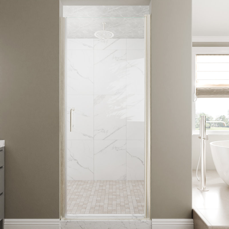 Porte de douche pivotante en verre sans cadre, Nickel brossé, 32"W x 72"H
