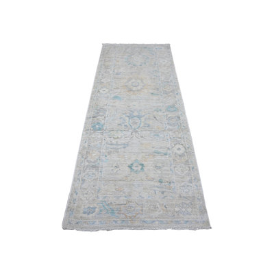3'2" x 7'9" New Hand Knotted Grey Wool Runner Oriental Rug - MOA10289686