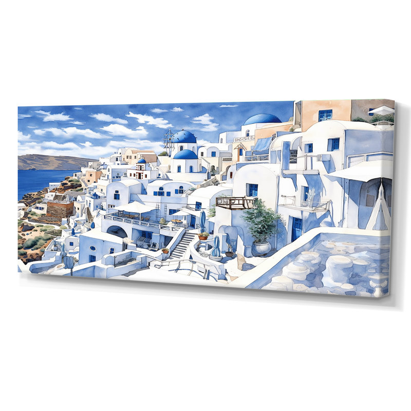 «Greek Santorini Odyssey I», art mural sur toile Grèce, Toile tendue, H 28 po x l 60 po x P 1,5 po