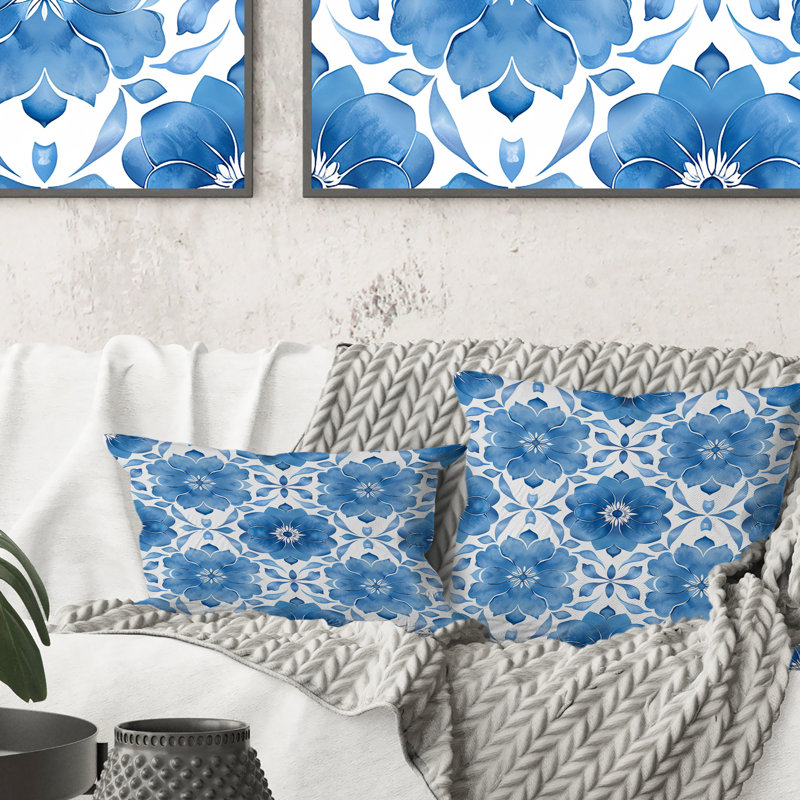 Coussin lombaire bleu Modern Trellis IV - Modern