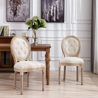 French Style Solid Wood Frame Antique Painting Linen Fabric Tufted Upholstered Oval Back Dining Chair,Set of 2,LYMJ-2308DC-DG LYMJ-2308DR-Brown