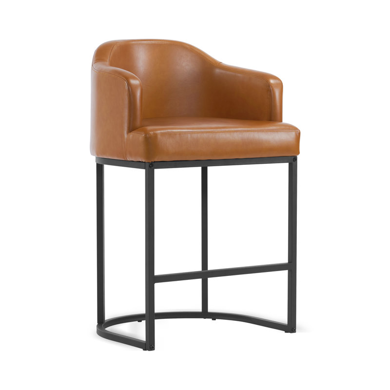 Tabouret 27 "en bois massif Alyce, Brun jaunâtre / similicuir