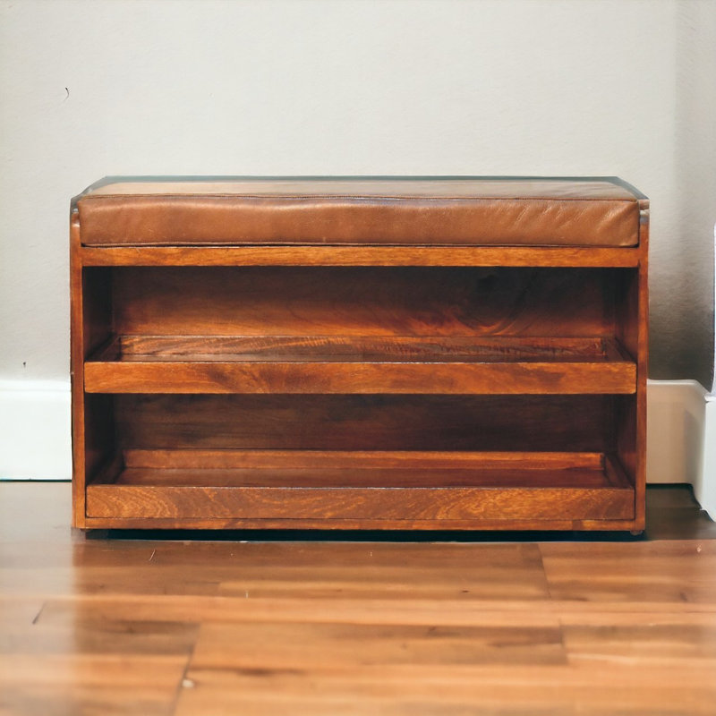 Jhovanny Leather Upholstered Storage Bench, Chestnut