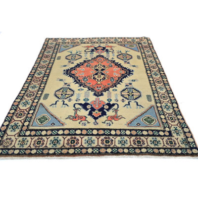 Tapis oriental crème unique 4 x 6 One-of-a-Kind