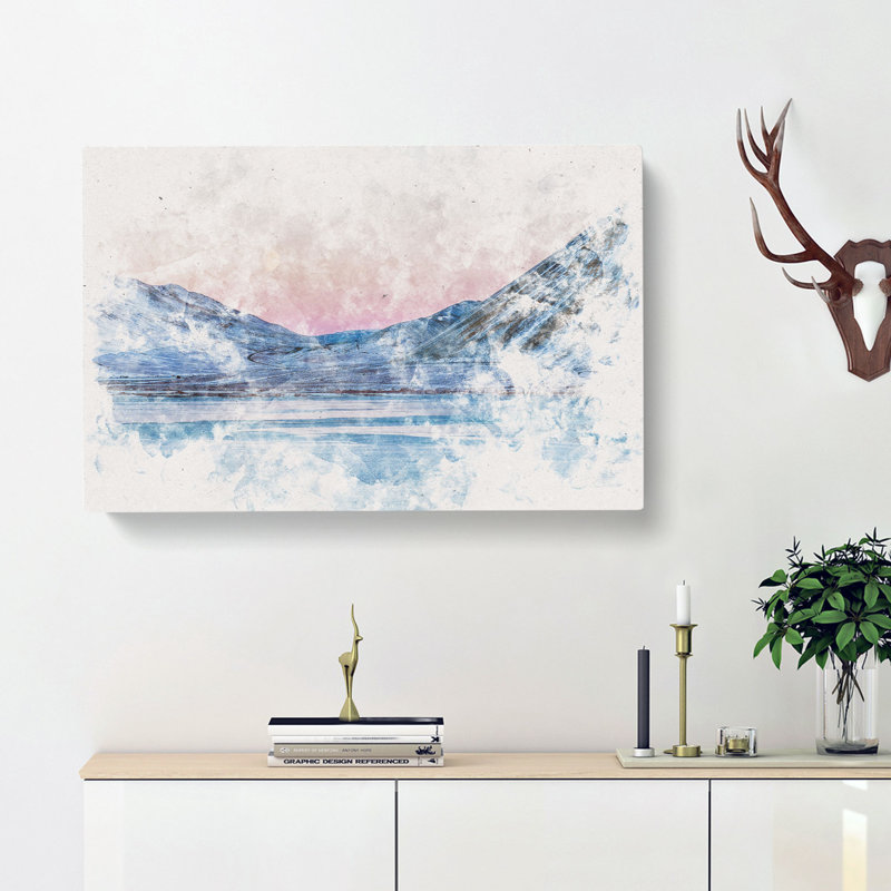 Moon over Iceland Watercolour - Wrapped Canvas, 50cm H x 76cm W x 3cm D