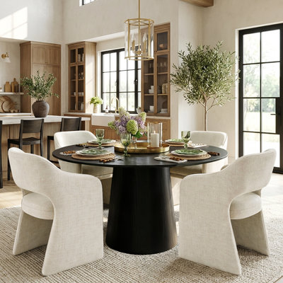 4 - Person Dining Table Sets With Round Table & 4 Upholstered Chairs