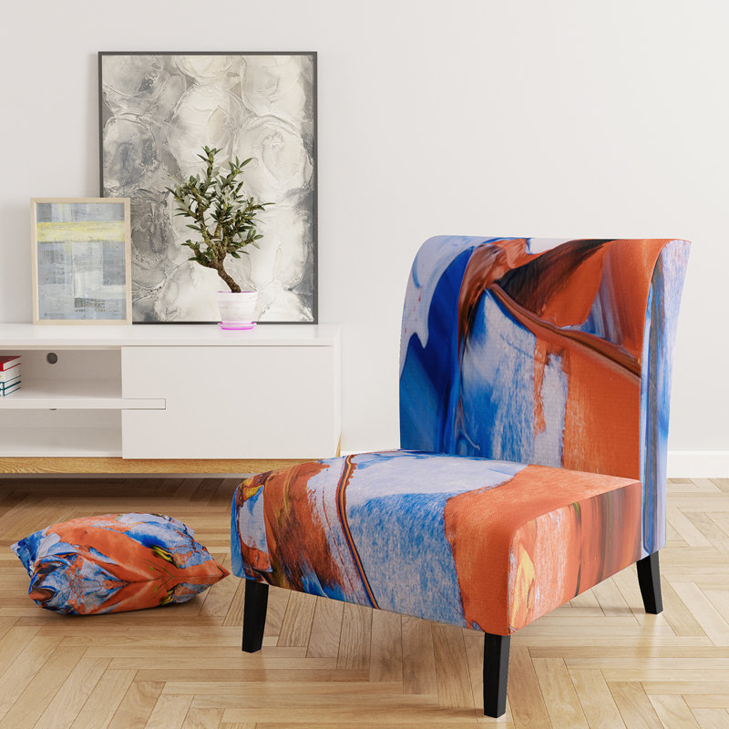 Fauteuil de chambre moderne rembourré en velours Brechta Vibrant Curve Design II, Orange/bleu