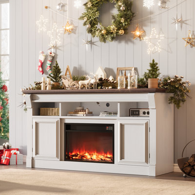 59" Farmhouse TV Stand for TVs Up to 65 Inches, Entertainment Center with Open Storage Cabinets