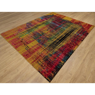 Tapis oriental noué à la main 7 pi 10 po x 10 pi en soie sari avec laine oxydée, motif persan cassé et effacé