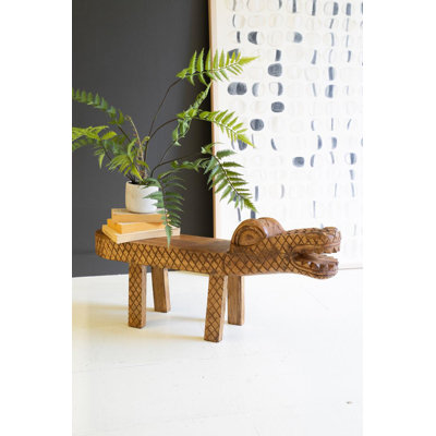 Banc Kalalou sculpté en bois de teck Crocodile