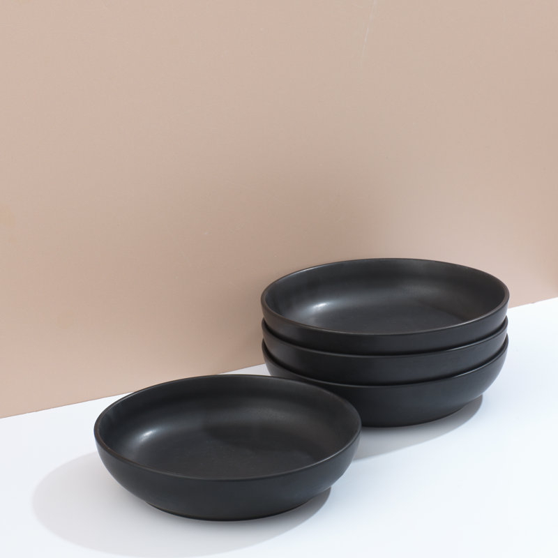 JoyJolt Mesa 4-Piece Stoneware Pasta Bowl Set, 40 oz, Noir mat