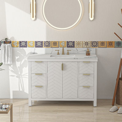 Meuble-lavabo simple 48 po avec comptoir en pierre reconstituée avec lavabo