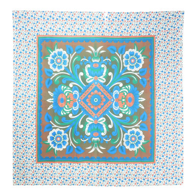 Tapisserie 88 po x 84 po à motif floral en coton brun et blanc