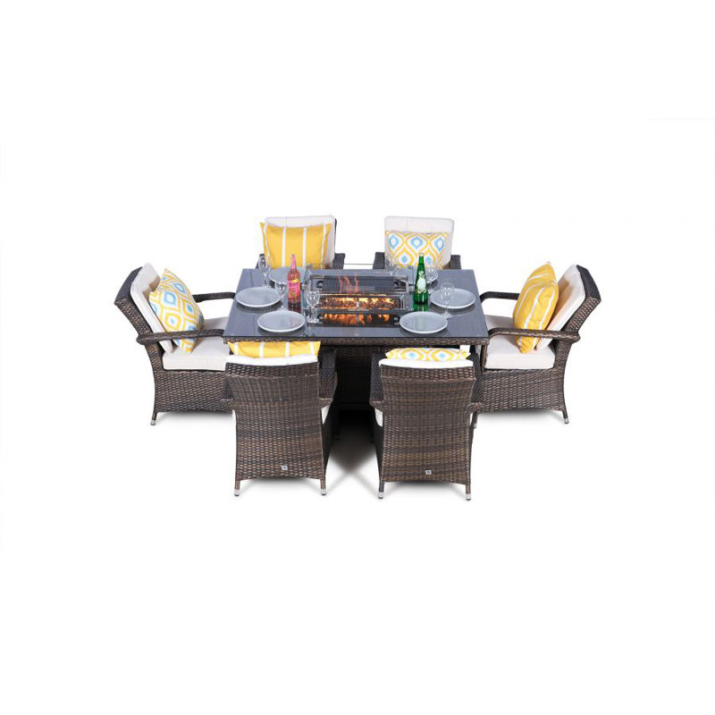Parsons 6 - Person Wicker Patio Dining Set with Rectangular Table , Cushions Included, Brown, Beige