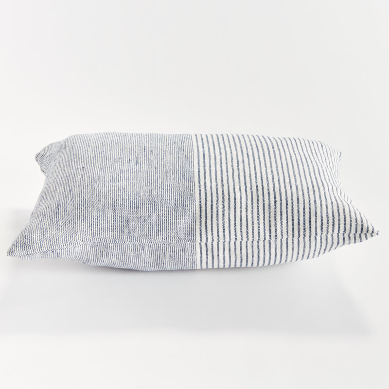 Jules European Flax Fiber Pillow Cover & Insert, Rectangle 14" H x 20" W, Knife Edge, Navy/Ivory/Pinstripe