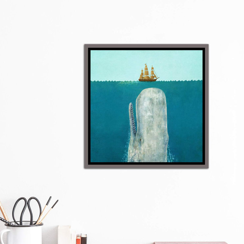 «The Whale Square» par Terry Fan, Toile encadrée de bois rustique foncé, H 37 po x l 37 po x P 1,5 po