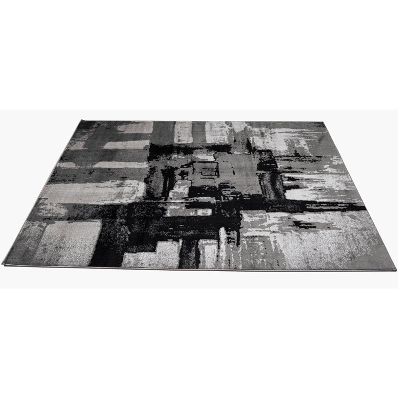 Abstract Area Rug, Rectangle 200 x 290 cm, Black