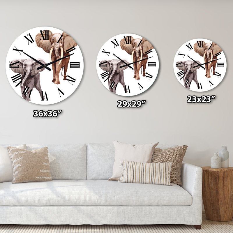 Exotic Elephants on White - Horloge murale traditionnelle, Moyen