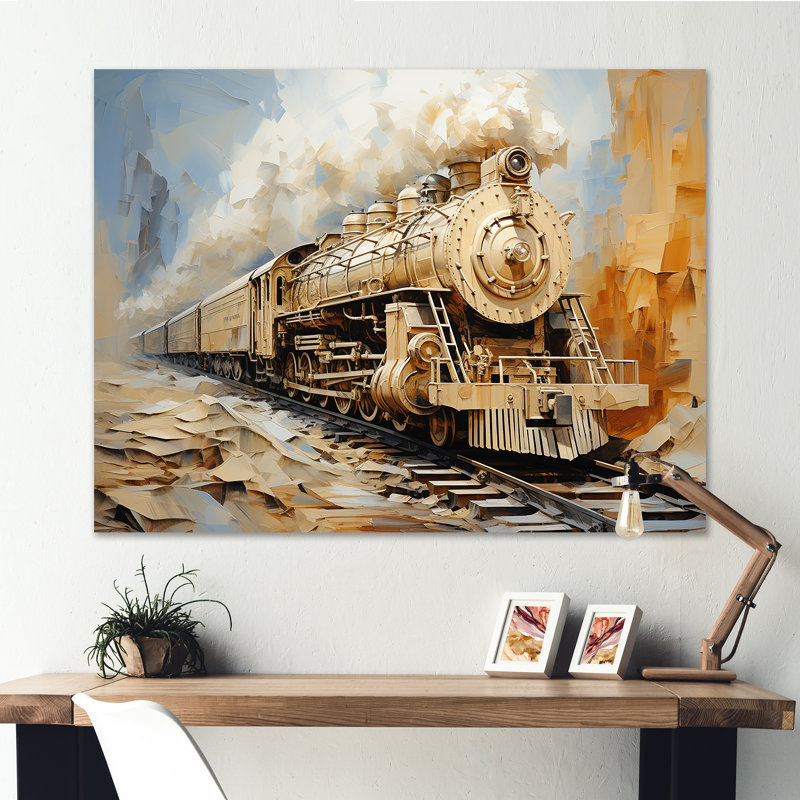 Rêve de train rétro blanc sur toile, H 24 po x l 32 po x P 1 po, Toile tendue