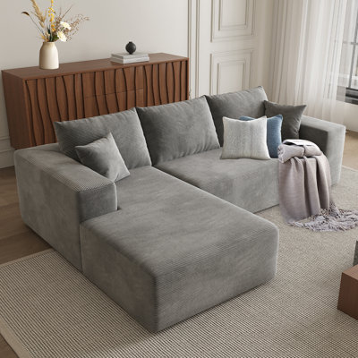 Modern L-Shaped Corduroy Sectional Sofa With Chaise,2 Toss Pillows