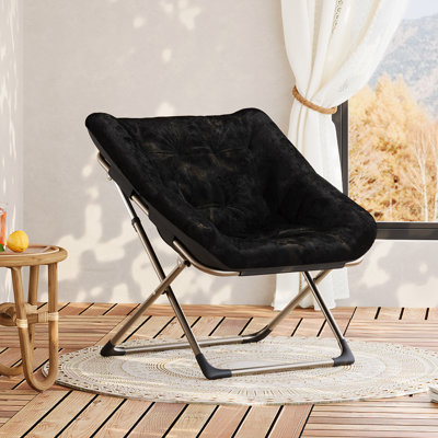Faux Rabbit Fur Foldable Saucer Accent Chair for Adults, Collapsible Lounge Reading Chair with Sturdy Metal Frame, 300 LBS Weight Capacity, No Assembly Required, Ideal Furniture for Bedroom & Dorm