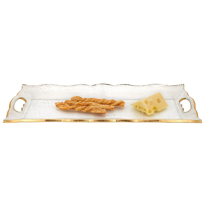Hand Decorated Gold Leaf Scalloped Edge 7 X 11" Vanity Or Snack Tray, 2" H x 7" W x 20" L