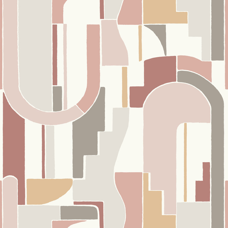Rouleau de papier peint géométrique L 33 pi x l 20,5 po Hehre Odele, Rose