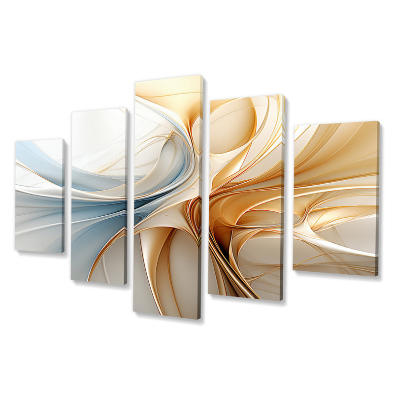 Vintage Blue Wave Elegance - Reproduction d'art abstrait formes abstraites - 5 panneaux
