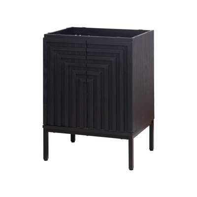Rowan l 24 po x P 18 po x H 33 po. Armoire de salle de bain géométrique moderne à 2 tablettes à fermeture en douceur seulement (lavabo non inclus), noir